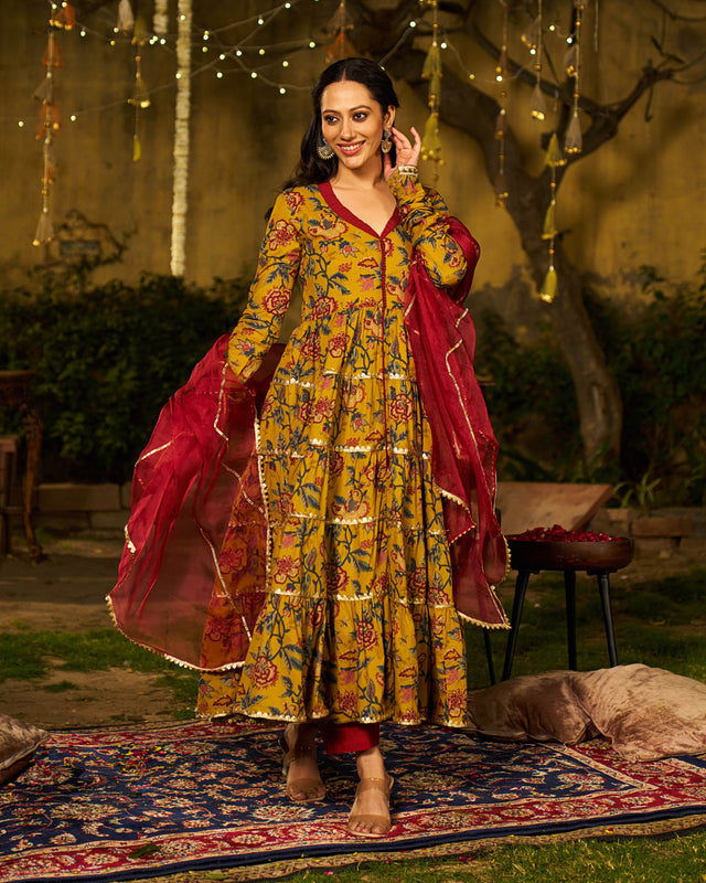 Noor Handblock Cotton Gotapatti Suit Set