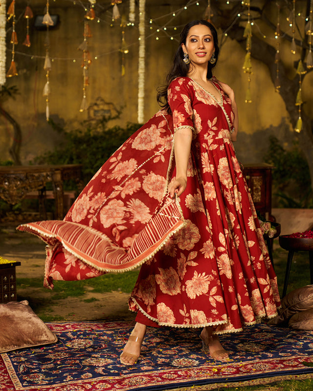 Zohra Handblock Cotton Gotapatti Suit Set